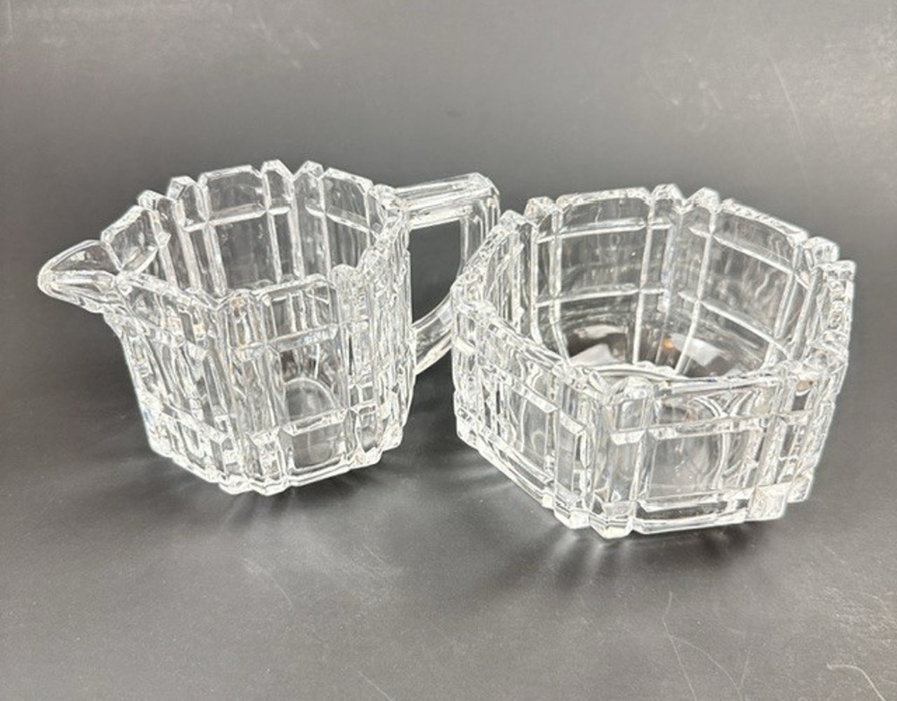 Toscany Collection 24% Lead Crystal Creamer&Sugar Bowl Geometric Cut Art Deco